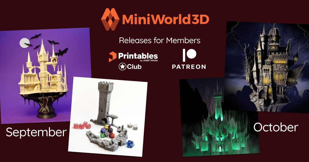 Two more premium designs, Lake Ruins Dice Tower &amp; Castlevania have come to @Printables Club &amp; @patreon !
.
On October 1st, Minas Morgul &amp; the uber-popular Vampire Castle will be available too!
#JoinNow
.
#3dprinting #3dprint #prusa #halloween