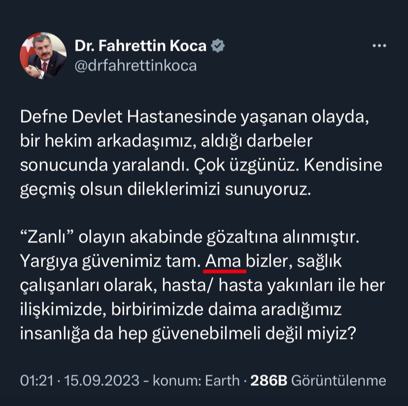 DahiliyeDoktoru's tweet photo. Sayın bakanım @drfahrettinkoca keşke “ama” dan sonrasını yazmasaydınız. 😔 https://t.co/qvSOfzxVgD