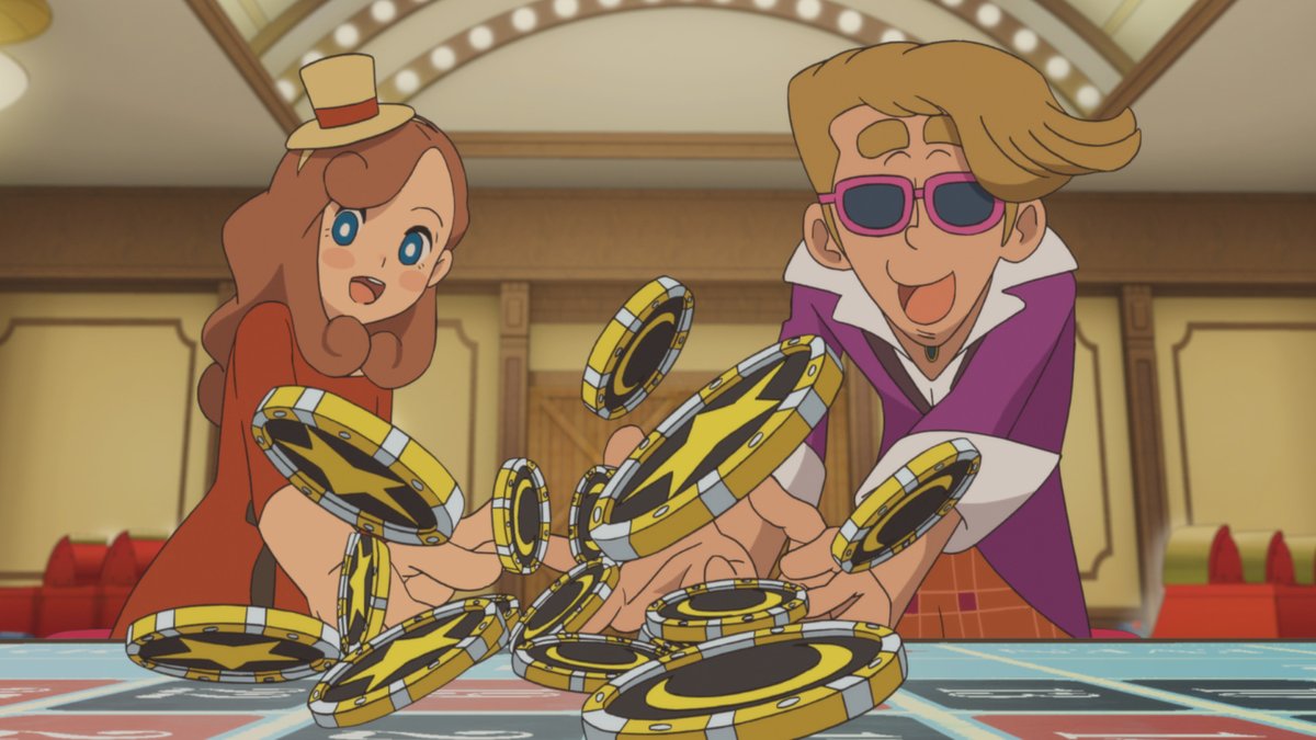anime_layton's tweet photo. 【再放送情報】本日9月15日(金)22:00より、TOKYO MXにて「#レイトン ミステリー探偵社」第37話「ミンタン 新たなる野望」が再放送！小麦農家のミンタンがチャラくなって、カジノの建設を進めている!?以前の姿に戻す方法はルーレットで戦って勝つこと！カトリーは勝利して昔の姿に戻すことが出来るのか? https://t.co/w82pUe1hij