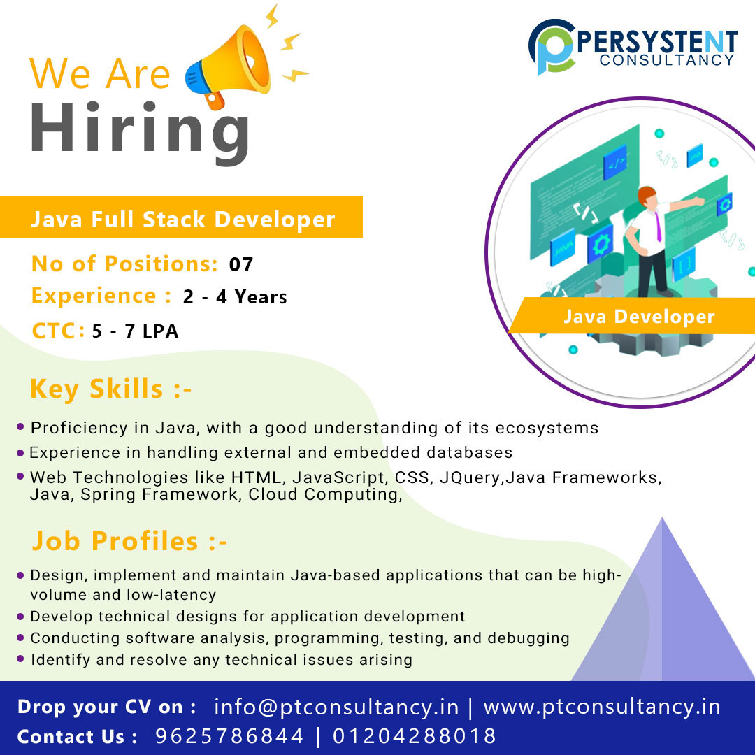 ptconsultancy1's tweet image. Hiring Java Full Stack Developer
Experience - 2 to 4 Years
CTC - 5 to 7 LPA
Apply at link :- bit.ly/hiring-java-fu…
Location - Noida NCR
Key Skills:- React JS, Spring Boot, Hibernate, Query, SQL, MySql, Core Java
Send Your Resume to :- ptcon2020@gmail.com
#hiringjavadeveloper