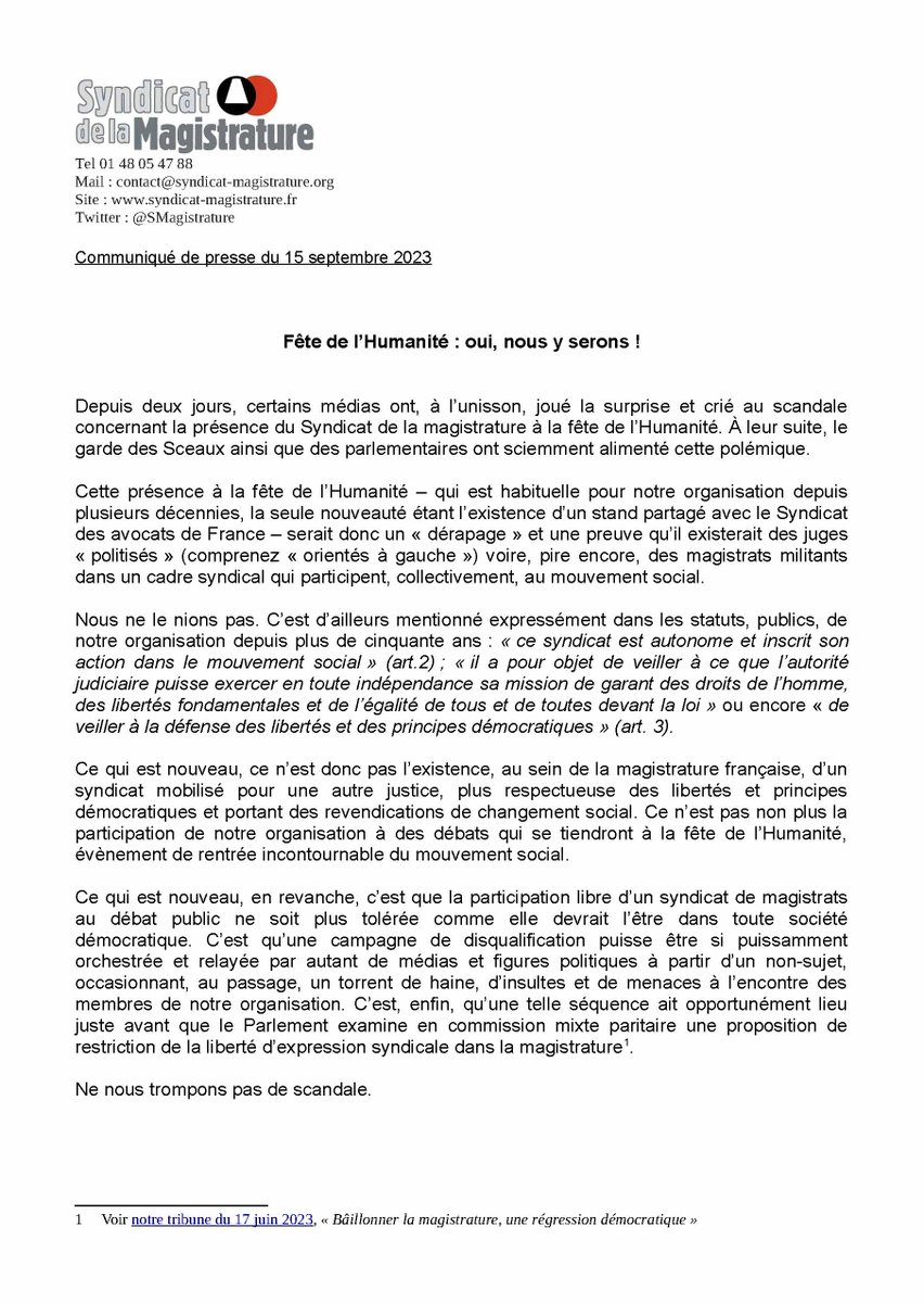 [Communiqué de presse] 

Fête de l'Humanité : oui, nous y serons, comme d'habitude et dès aujourd'hui.

À tout à l'heure pour débattre joyeusement !
