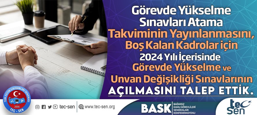 Görevde Yükselme Sınavları Atama Takviminin Yayınlanmasını Boş Kalan Kadrolar İçin 2024 Yılı İçerisinde Görevde Yükselme ve Unvan Değişikliği Sınavlarının Açılmasını Talep Ettik.tec-sen.org/haberdetay.asp…