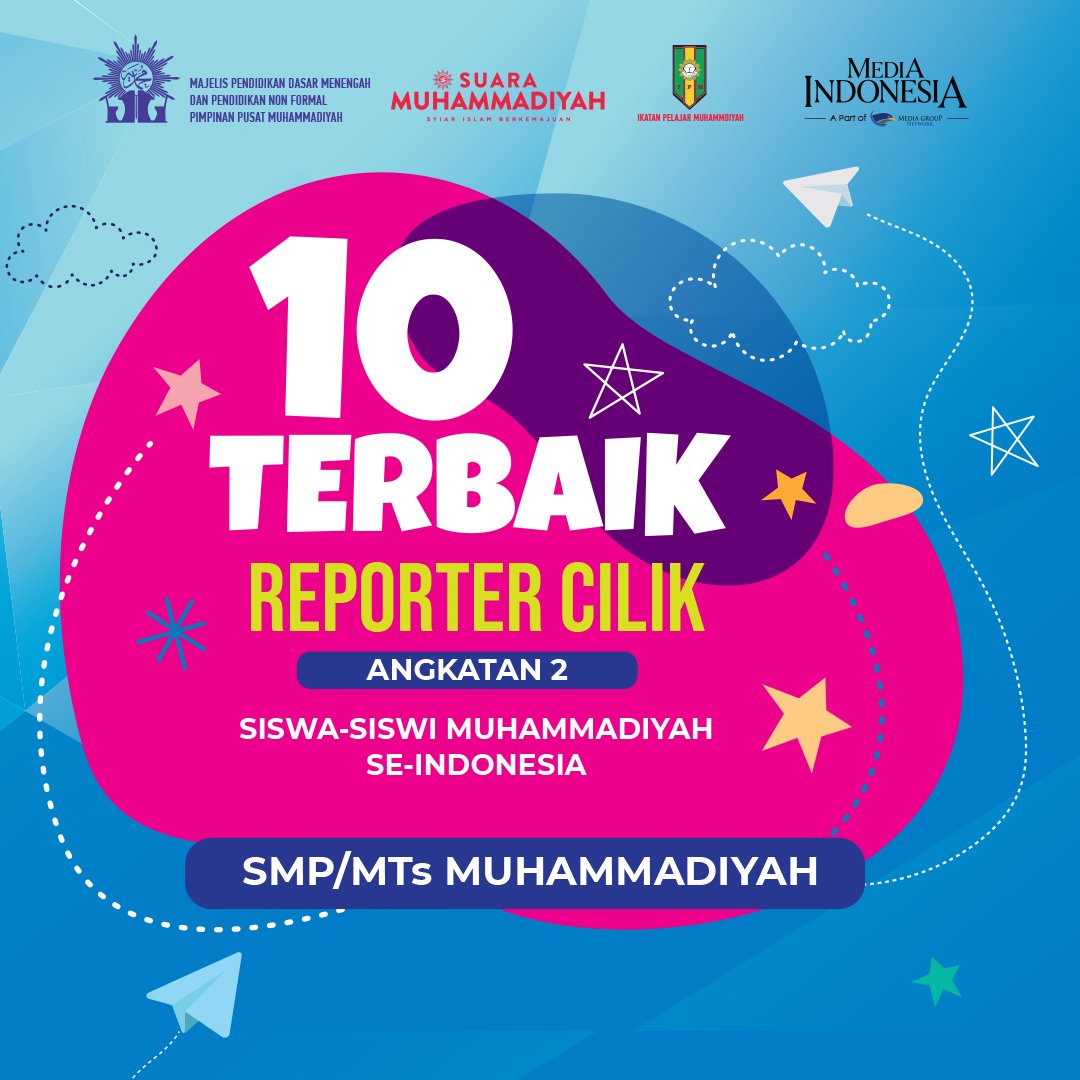 mediaindonesia's tweet photo. Pengumuman Rangking Pelatihan Reporter Cilik Angkatan 2 kategori SMP/MTs Muhammadiyah.
Cek nama kamu disini ya :)
#DikdasmenPPMuhammadiyah #ReporterCilik #PelatihanJurnalistikAngkatan2 https://t.co/hmiTZyt4FV
