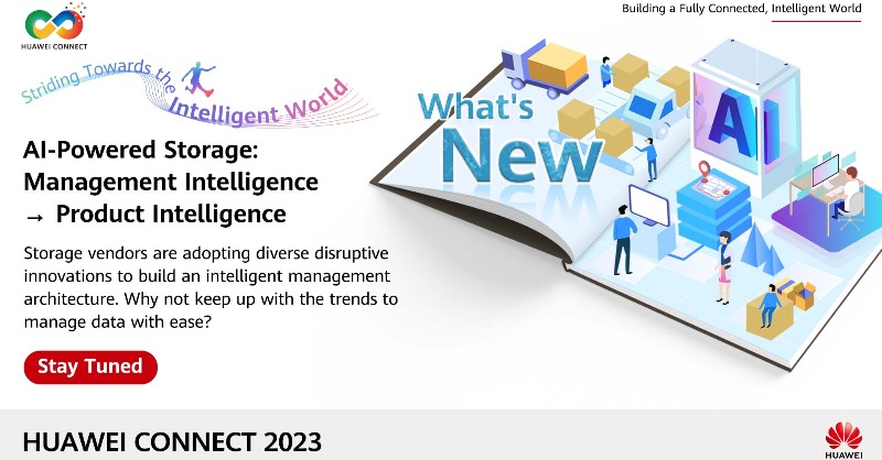 IT_Huawei's tweet photo. AI isn't just a buzzword, it's the driver of data storage innovation🔥. Join us at #HUAWEICONNECT 2023 for insight on how AI is powering tomorrow's storage systems today. Register now: https://t.co/d3vkkwH0H5 #StridingTowardstheIntelligentWorld #AccelerateIntelligence