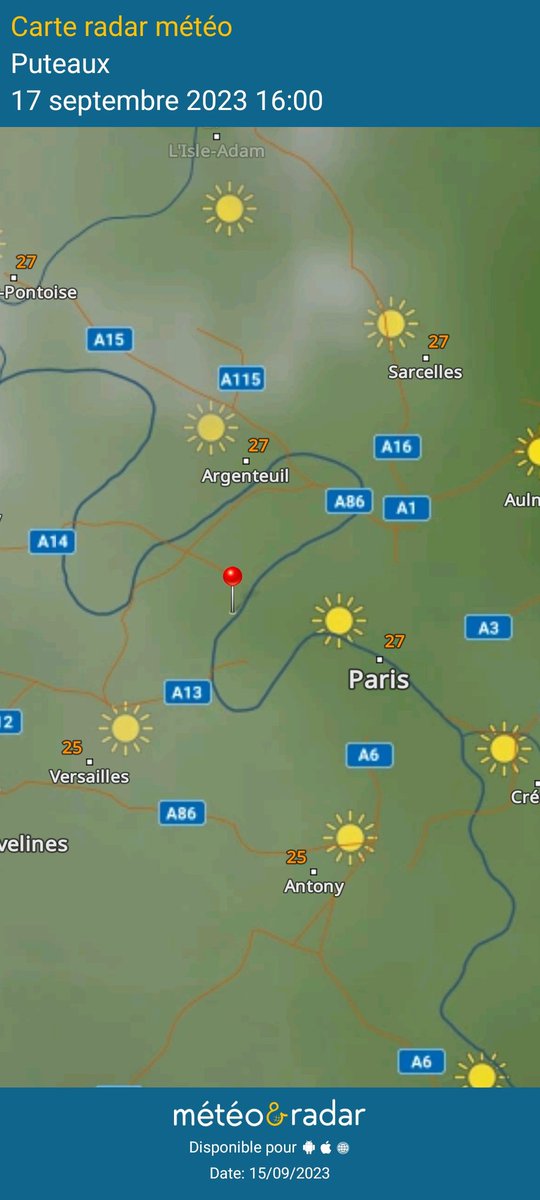 Mes chers amis Puteoliens tendance pour les quais libres dilanche prochain éclaircies peut être une goutte et un mercure estival 27 degrés au thermomètre. Mohamed Menasria Mr météo Twitter Facebook 
Météo&amp;Radar - Prenez de l’avance sur la météo !
appli.meteoetradar.fr/U13Q/frFRShare
