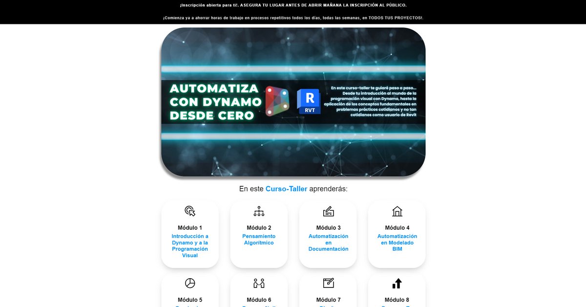 Alex_Grajedarq's tweet image. Se abrió la inscripción con precio especial para los "Early Birds" que se apuntaron con el formulario.
¡Y mañana abrimos inscripciones en general!. Así que no te pierdas el Webinar a las 11:00 a.m. hora Ciudad de México:
#BIM #programaciónVisual #revit #dynamo #dynamoBIM