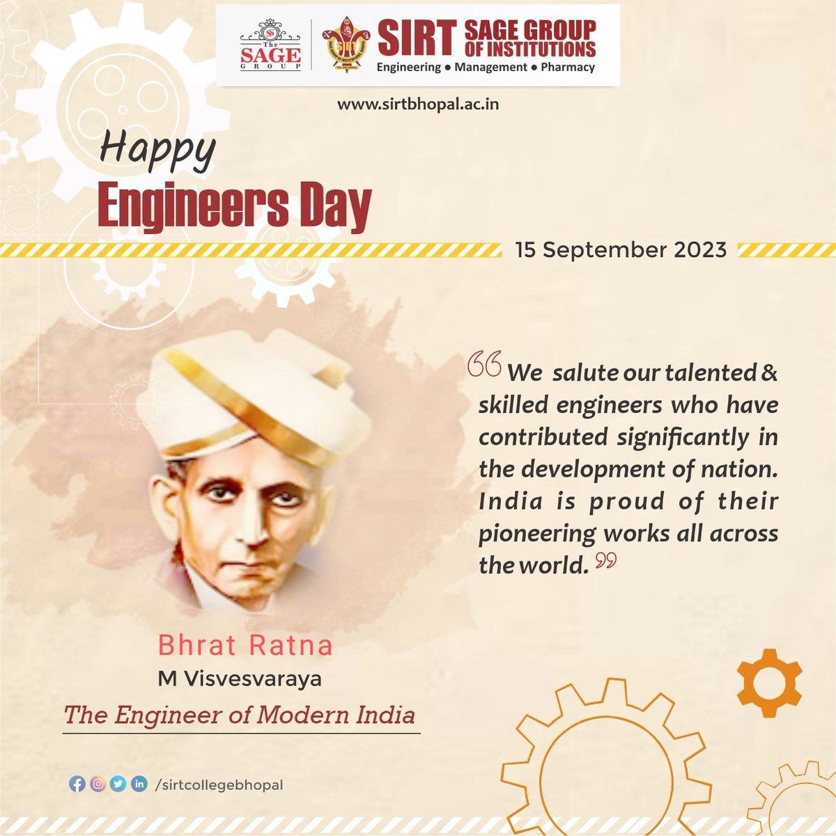 SIRT_BHOPAL's tweet photo. Their imagination and their innovation make them magicians in a true sense. They create what we find impossible and unreal. 
Happy Engineers’ Day!🧑‍🏭

#engineersday
#talentedengineer
#engineerstudent 
#TheSageGroup
#thesagebhopal https://t.co/I1yEb7JozK