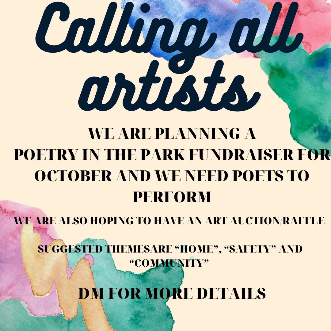 !!! Calling all artists !!!
We’re teaming up with @heertoserve to put on a poetry in the park fundraiser on October 20th at Goodale Park. We will also be auctioning off art work that we collect in the meantime. Suggested themes are “home”, “safety”, and “community”.