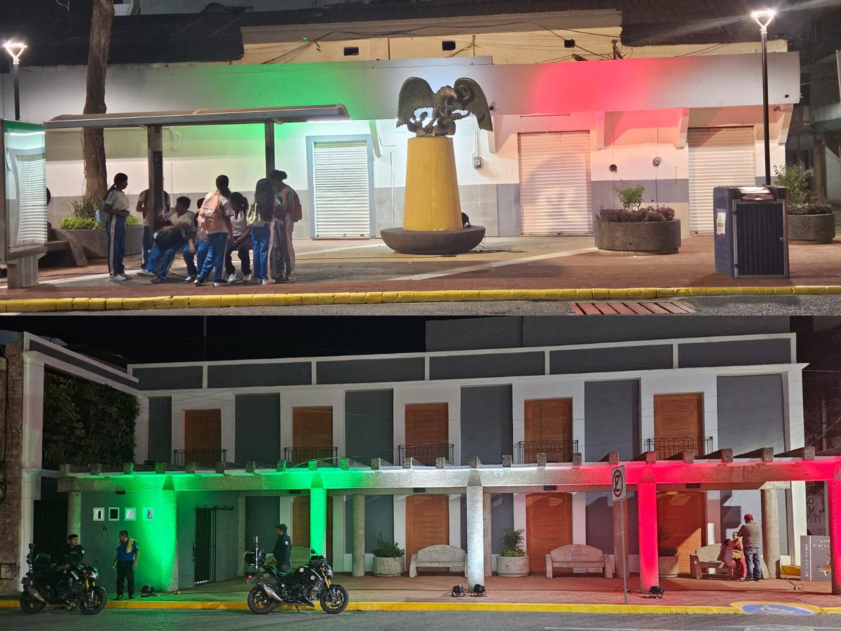 YolandaOsunaH's tweet photo. Iluminamos con los colores patrios espacios icónicos de Villahermosa, como el Mirador de las Águilas, en el parque Tomás Garrido; el Reloj de las Tres Caras, la fuente  de Los Pescadores, la Plazuela del Águila y la Plaza Los Tríos. ¡Centro vive el fervor patrio! https://t.co/OFflldPFwe