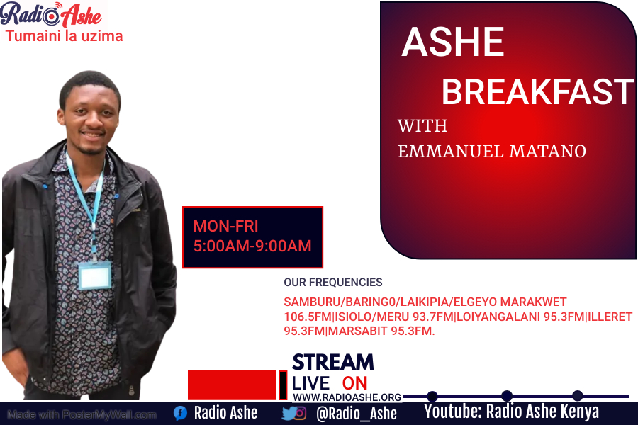 Leo ni siku njema Nimemuona Bwana! Ni Furaha iliyoje kujumuika nawe Msikilizaji kwenye mpango mzima wa #AsheBreakfast tuikaribishe wikendi in style ukiwa nami <a href="/EmmanuelMatano4/">Emmanuel Matano</a> . Unasign in ukiwa wapi?
Call 07 12 00 00 14    Sms/Whatsapp 07 12 04 00 10