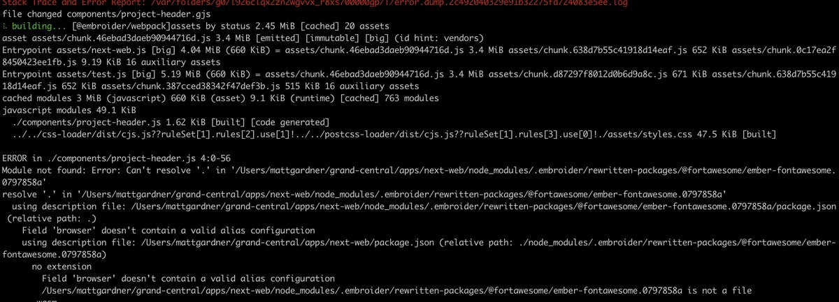 wmattgardner's tweet photo. @nullvoxpopuli Yeah! Sorry, It's been a while since I've tried this again... I'm getting a Webpack error. I'm just not sure how to import FaIcon properly (`import { FaIcon } from '@fortawesome/ember-fontawesome';`) https://t.co/4DVgmQ9pQe