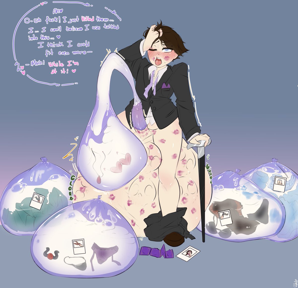 🥛🔞 Hello hello~! Here we have a flat color commission~! My first time drawiing condom disposal, lots of fun! Hope you like it~! 🔞🥛
[Cock Vore][Condom Disposal][Bones]

#cockvore #vore #samesizevore