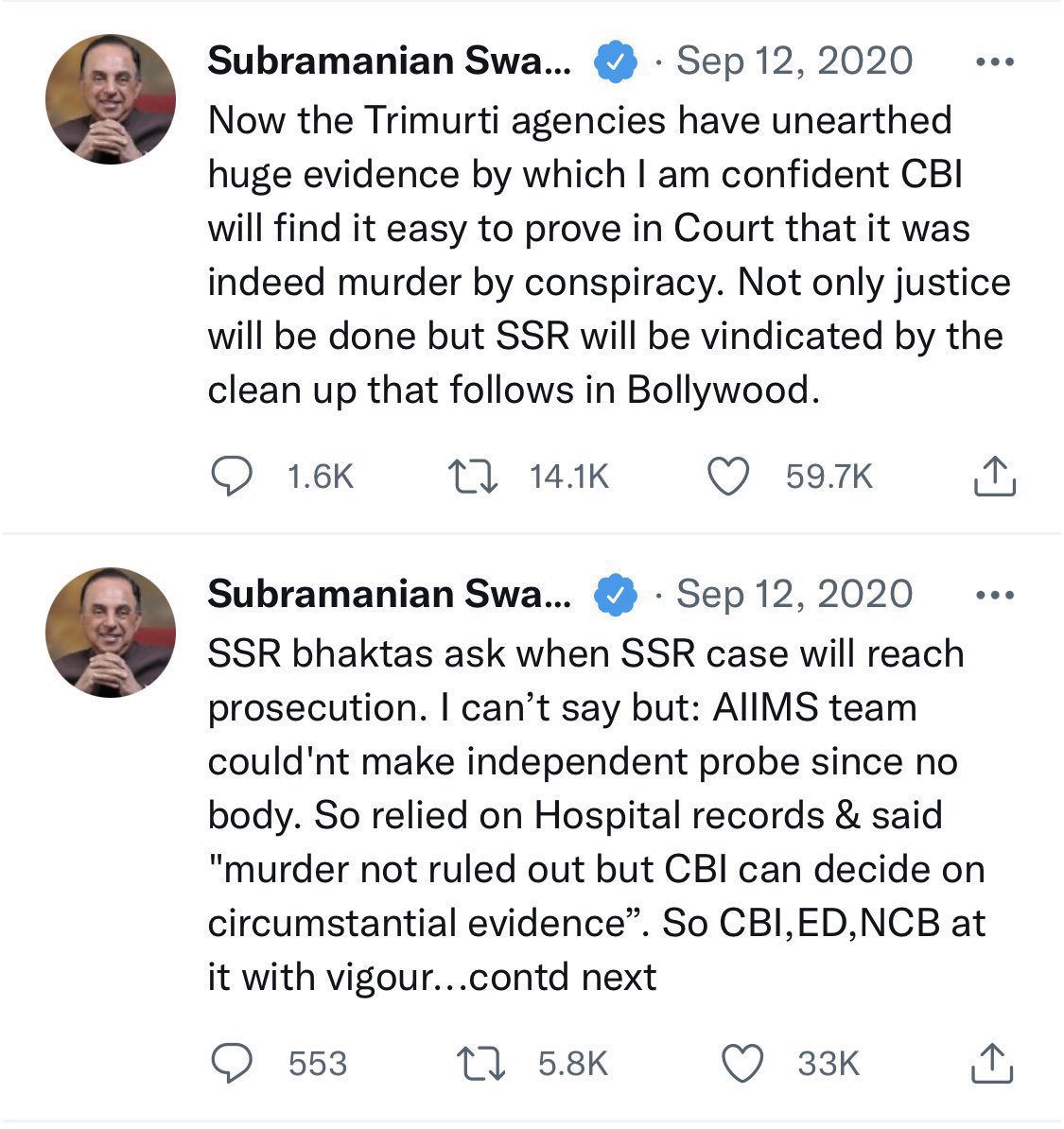 Politics BW Nexus InSSRCase

BWood cabal betrayed him in every possible way when he was amongst them & post his death

MuPo alongwith Political cabal did everything to coverup & take forward d fake suic!de narrative alongwith opposing #CBI4SSR

Day 1188 of injustice to .@itsSSR🔥