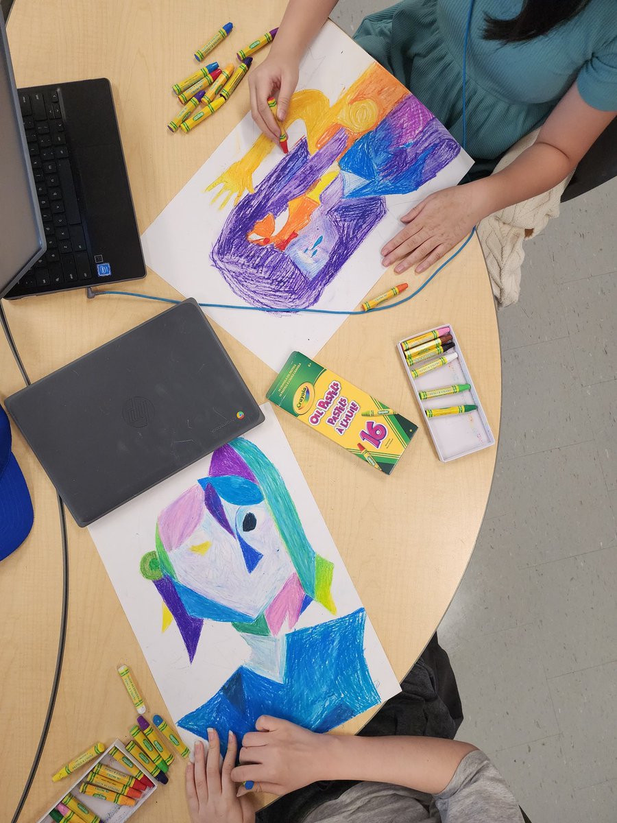 MsARTiculate's tweet photo. 🎨Exciting times in the art class! My talented gr. 6/7 students are channeling their inner Picasso with Cubist-inspired self-portraits🖌 #ArtisticJourney #Cubism #StudentArtists #jlps @JeanLumbPS_TDSB #studentart @TDSB_Arts @tdsb #teacherlife #teachersoftwitter #msarticulate https://t.co/D3rOLFon2s