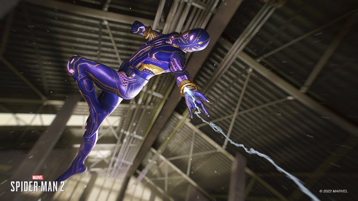 SpiderManCD's tweet photo. Agimat Suit – Designed by Anthony Francisco: Inspired by the indigenous tribes of the Philippines, the Agimat Suit is a playful and colorful design suited for Miles Morales. The suit gives off a hint of royalty with its high contrast purple and gold color palette! #SpiderMan2PS5 https://t.co/FNuGpqPoxV