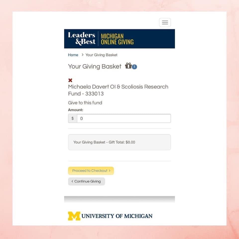 In honor of it being 3 years since my #halotraction journey began, please consider making a $3 donation to the Michaela Davert OI & Scoliosis Research Fund at @umichmedicine here: leadersandbest.umich.edu/find/#!/give/b…

Thank you for your support!!