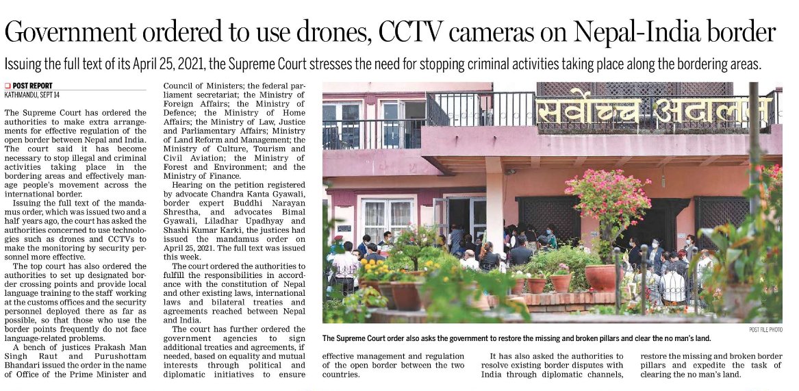 ZeebanUpreti's tweet photo. The Supreme Court order also asks the government to restore the missing and broken pillars and clear the no man’s land.
@kathmandupost https://t.co/9zNKD3Cxm0