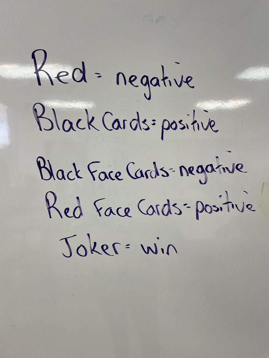 We played integer war today. The students really had to focus on which card was actually higher based on the rules. 🃏