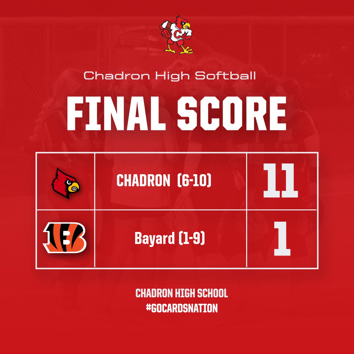 ChadronHS's tweet photo. JV Girls Final: 5-5
Varsity Girls won in 4 Innings!  Great Job!
#GoCardsNation https://t.co/F0Z9YzPpeL
