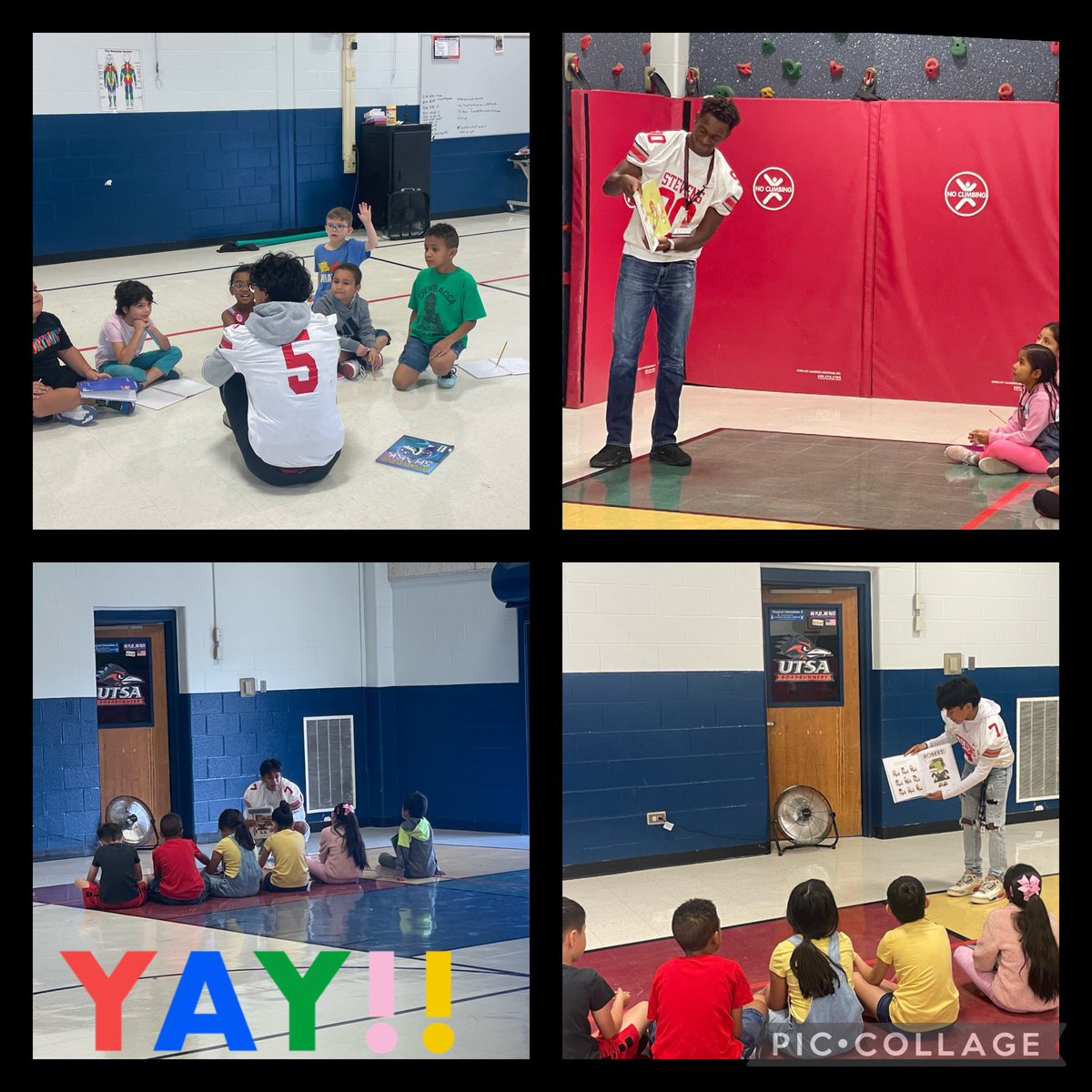TammyLozano5's tweet photo. Thank you @CoachT2018 for bringing our Stevens athletes to share the joy of reading &amp; learning with our #codycolts! #community #GoFalcons @NISDCodyLibrary @NISDCody https://t.co/IO7TPuTdCh