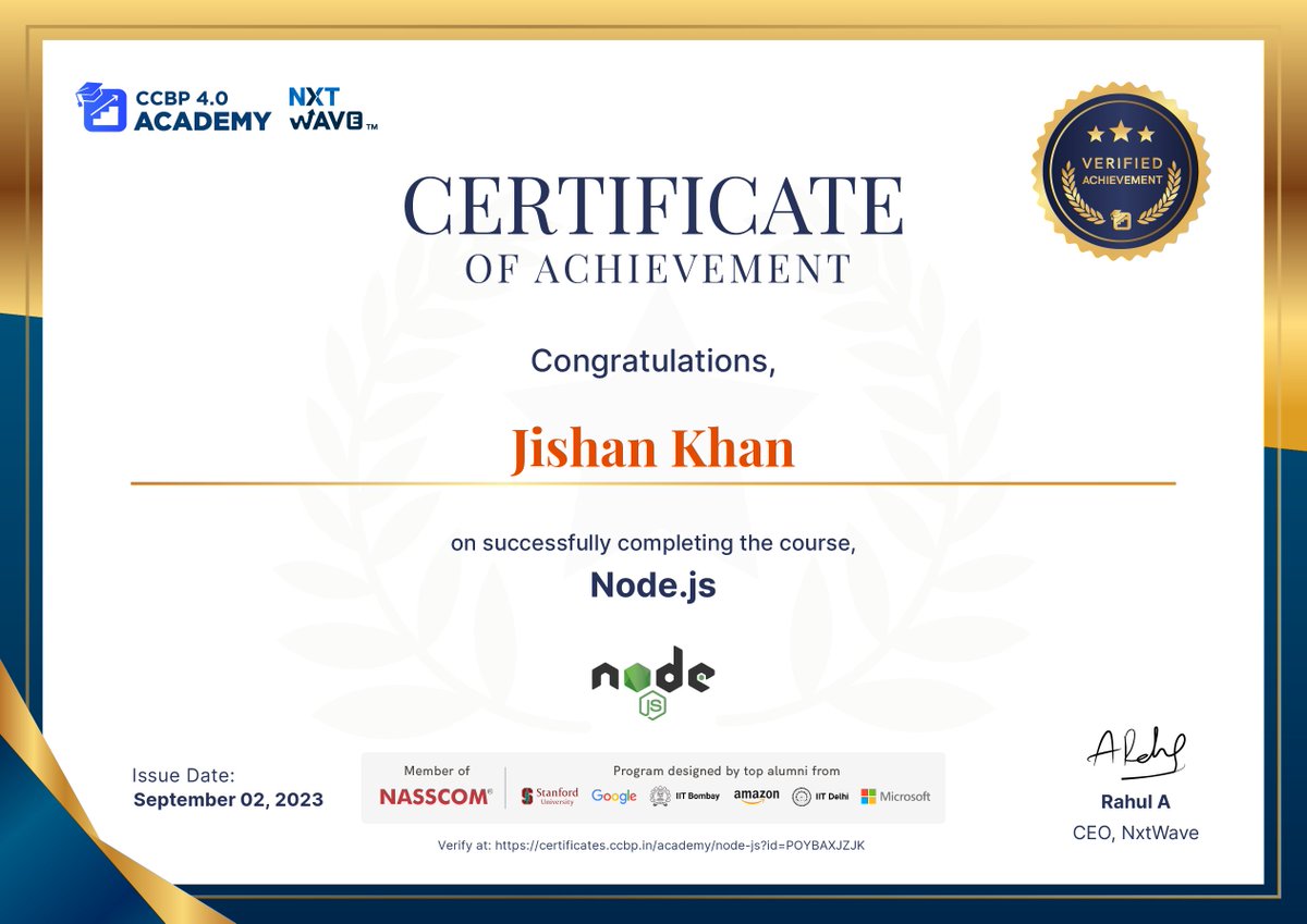 Zishanverse's tweet photo. hey connections 😀,

I got my backend developement course certificate on Node.js 🌟

becoming full stack developer soon💫

#ccbp #node #apis #apidevelopment #nodejsdevelopment #backenddevelopment #techcareer #tech  #Coding  #certification https://t.co/yL6DITfpvR