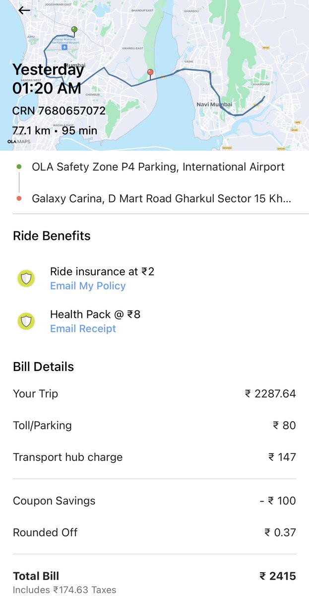kkrishiyadav's tweet photo. @Olacabs @ola_supports I have travelled 37 km and charged double distance fare by ola no call centre support .resolve and update correct bill https://t.co/dPnUEYF0J5