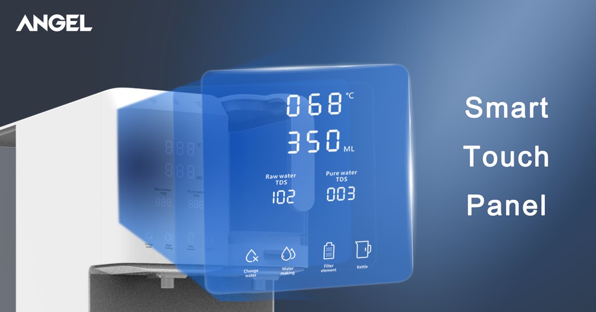 HC93T-F1 features a Smart Touch Panel, it's more than just a reverse osmosis dispenser:
● Stay informed about water quality in real-time.
●Filter status indicator.
●Temperature control &amp; volume options.
Get in touch for more information: sales@angelwatersolutions.com