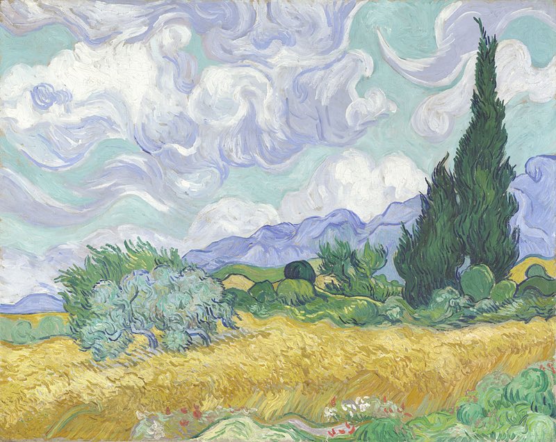VanGoghTheLife's tweet photo. #VanGogh of the Day: Wheatfield with Cypresses, September 1889. Oil on canvas, 72.1 × 90.9 cm. National Gallery, London. @NationalGallery https://t.co/14uUbLAD44