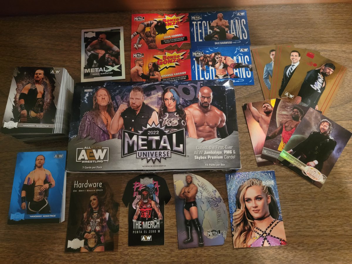 wrestlingcards's tweet image. #BoxBreak: 2022 @UpperDeckSports AEW Metal Universe
- 73 base
- 15 high base
- 3 Premium
- 2 Gonzo Bonzo
- 3 Retro
- 1 Hardware
- 1 Merch
- 1 Planet Metal
- 1 Intimidation Nation
- 1 Metal X
#AEW #UpperDeck #MetalUniverse #WrestlingTradingCards