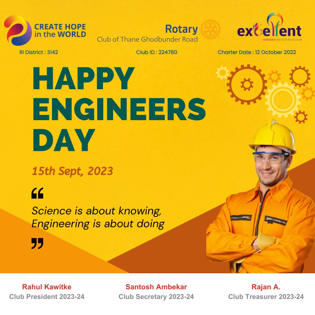 Happy Engineer's Day to all the brilliant minds shaping our world with innovation and creativity!

#rotary #ghodbunderroad #thane #ghodbunder #rotaryinternational #rotaryclub #district3142 #leaders #rotaryindia #excelletrotary #excellent #wearepeopleofaction #rctgbr #rotaryfamily