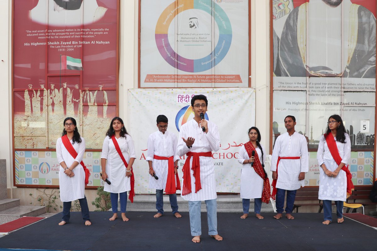 AmbassadorDXB's tweet photo. “Hindi is the soul of our nation, the bridge between diverse communities. Hindi is not just a language, it’s a way of expressing our culture and heritage.”
@KHDA @edarabia 
#ambassadorschooldubai
#ambassadorschooldubaistudentexcellence
#HindiDiwas
#CGIdubai https://t.co/zTT0SbI9TX
