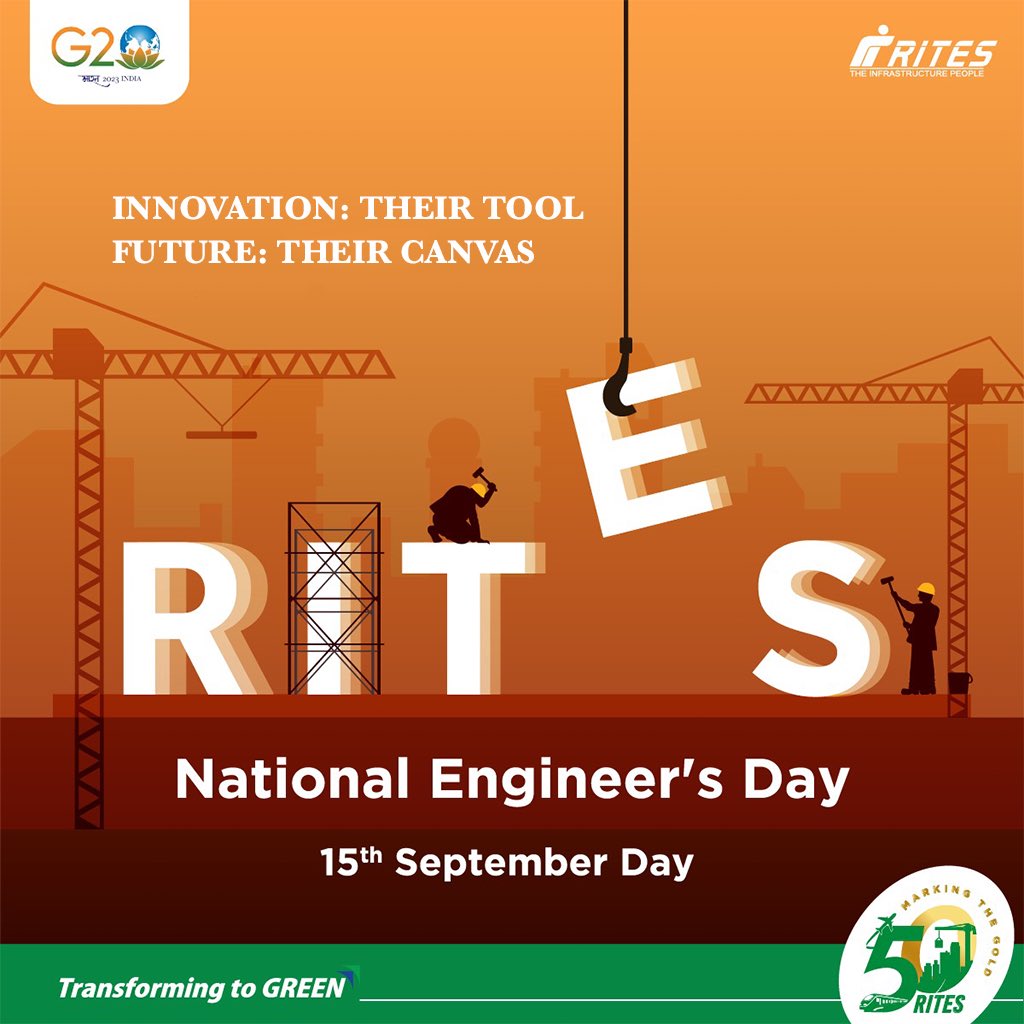 RITESLIMITED's tweet photo. At #RITES, behind every milestone achieved, there's an #Engineer with a vision.

Happy #EngineersDay to the #architects who shape our collective aspirations with their hands of creation.

As we are #MarkingTheGold, we honour their unwavering dedication &amp; innovative contributions. https://t.co/qOM8s16oEU