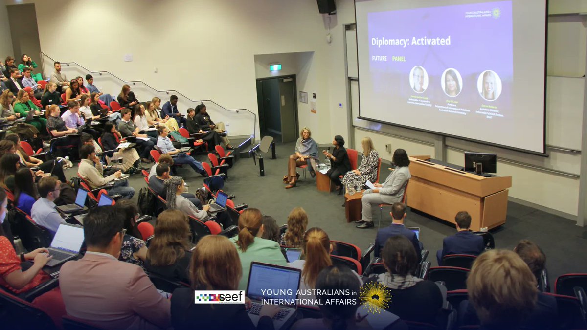 YoungAustIntAff's tweet photo. For our second #Future23 panel we delved into the realm of #diplomacy and were inspired to deepen our engagement with day-to-day #foreignpolicy.
β¨ Thank you to @DKambAUS Ambassador for Denmark, @binadcosta from @ANUBellSchool, and Emma Roberts from @DFAT for joining us today! https://t.co/KiFmJFcN6R