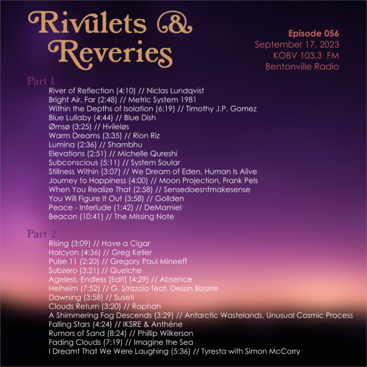 AmbassadorDaman's tweet photo. Playlist for Ep 056 / 9.17.23
https://t.co/ay7JtPPNV8 / 103.3 KOBV

music by: @michael_schacht @TimothyJPGomez @shambhumusic @MichelleQMusic @thehumanisalive @ColletteAndrea @HaveACigar_mu @QuelcheMusic @raphahmusic @AntarcticWL @iksre @polarseaslabel @tyrestasounds @SimonMcCorry https://t.co/zdX2mwmVIn