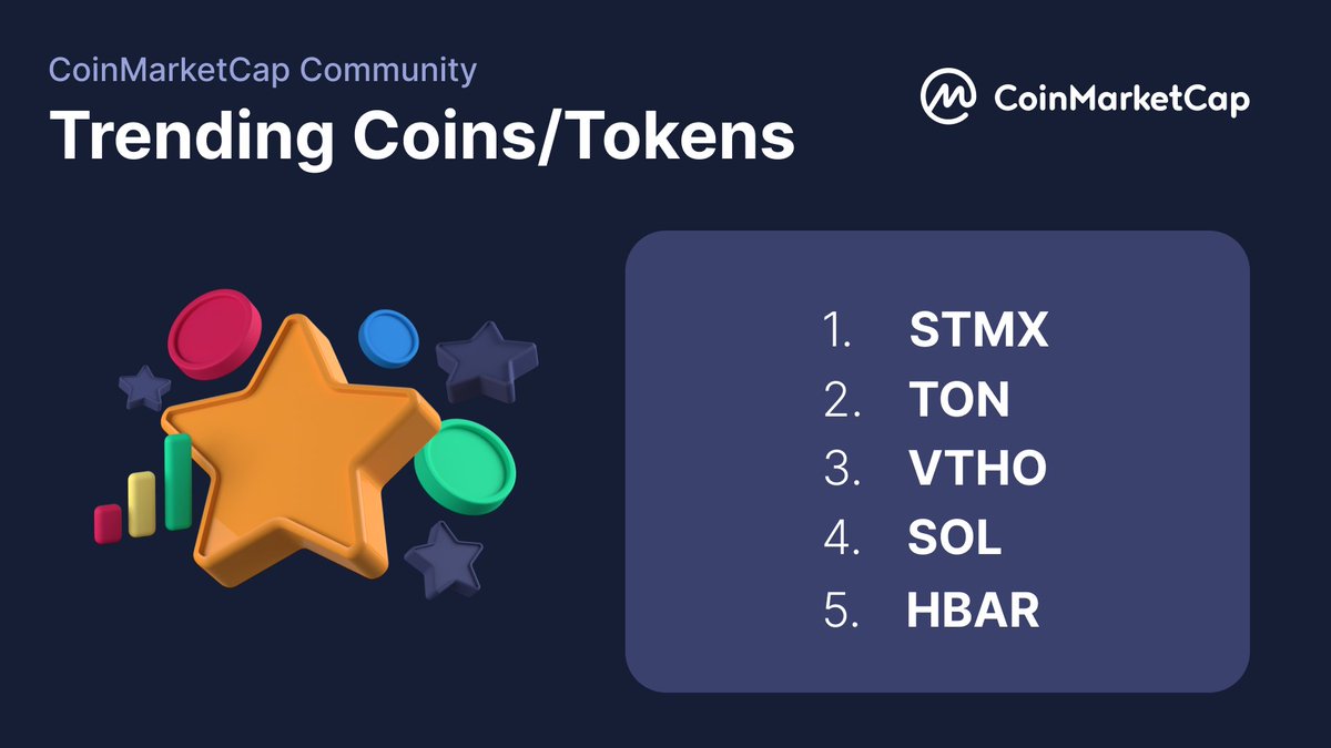CoinMarketCap's tweet photo. $VTHO, $SOL &amp; $HBAR are still being popular on #CMCCommunity! 🔥

$STMX &amp; $TON also joined the Trending Club today! 😉

👉 Share your thoughts on these names: https://t.co/vHI1wrzF17 https://t.co/noKGXVl87O