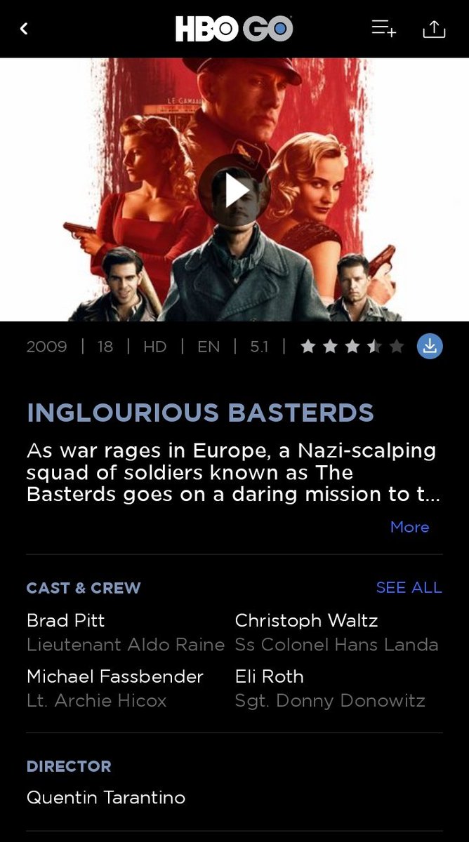 inglourious basterds is on hbo ahhhh