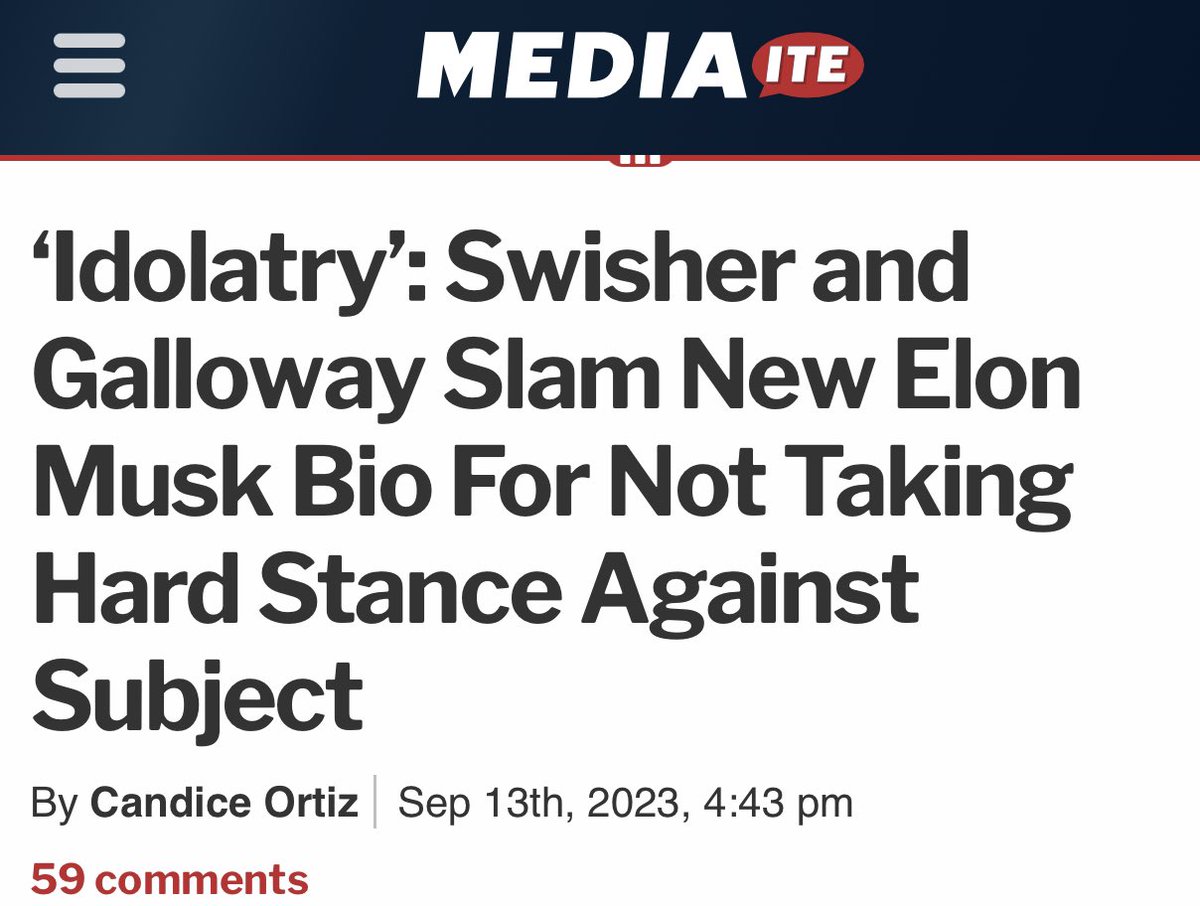 Hahahahaha are you kidding me? How the hell does Swisher have the temerity to say this shit? She became a musk critic *november 2022* and took months to even really show any real ire. Absolute disgrace! mediaite.com/podcasts/idola…