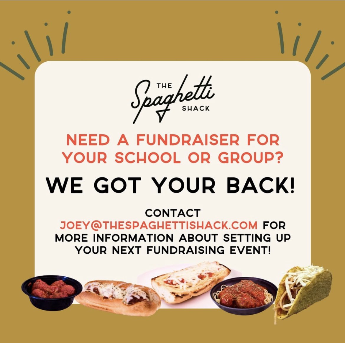 Spaghetti_Shack's tweet photo. Need a fundraiser? Let’s us help! https://t.co/K4g2Jih1vT