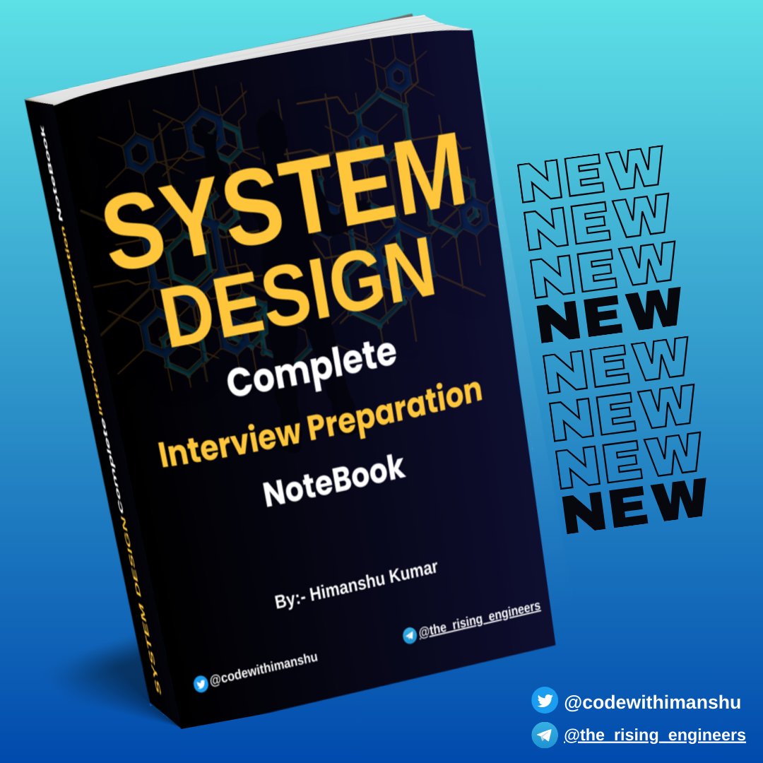 codewithimanshu's tweet image. System Design Engineers earn $300K-$1,000K+ /year.

In MAANG Interviews System design is hottest topic.

So I built the "System Design Complete Interview Preparation Notebook" for you.

It's FREE for 24hrs

To get it-
1. Follow me(so that I can DM)
2. Like
3. Comment "systum"