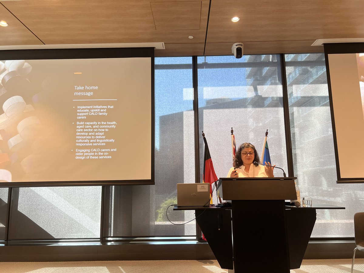 MovingPics_NARI's tweet photo. @BiancaBrijnath shares key learnings from our work with dementia carers; need for education &amp; support for carers, build capacity in services, and ALWAYS collaborate with CALD communities to develop solutions.  More work is needed to address dementia risk! @NAgeingRI https://t.co/UA1xykaYtx