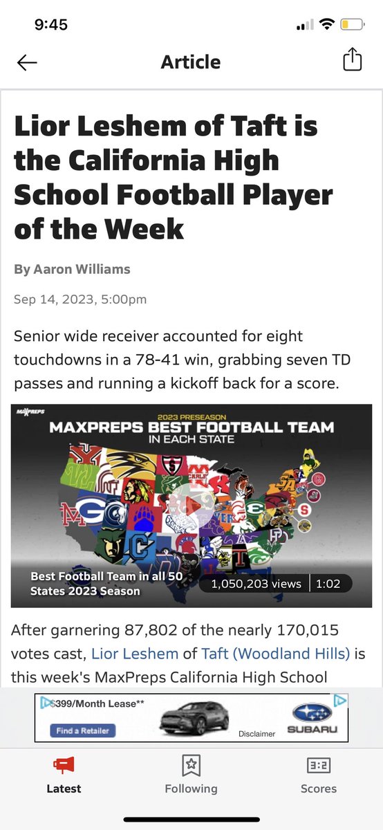 This is surreal… so happy for this kid. <a href="/liorleshem13/">Lior Leshem</a> on being named <a href="/MaxPreps/">MaxPreps</a> California player of the week!  Well deserved.