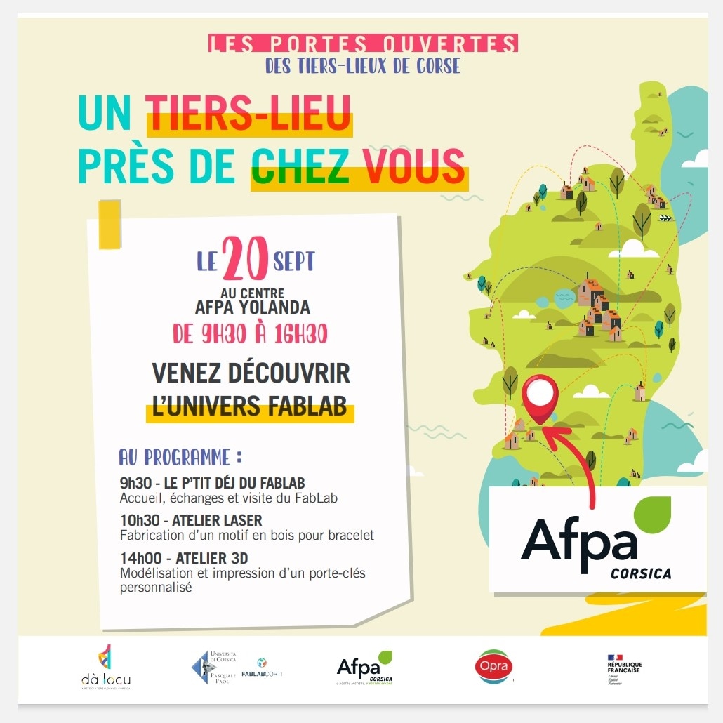 JenniferSelosse's tweet photo. 📢Le mercredi 20 septembre prochain, le FabLab le Yolanda de l'@AFPA_CORSE ouvre ses portes pour une journée dédiée à la découverte et à l'expérimentation.

Une bien chouette initiative de @ContactDaLocu, réseau des tiers lieux de Corse !

#fablableyolanda #Créativité #Innovation https://t.co/nq1wHXnTE2