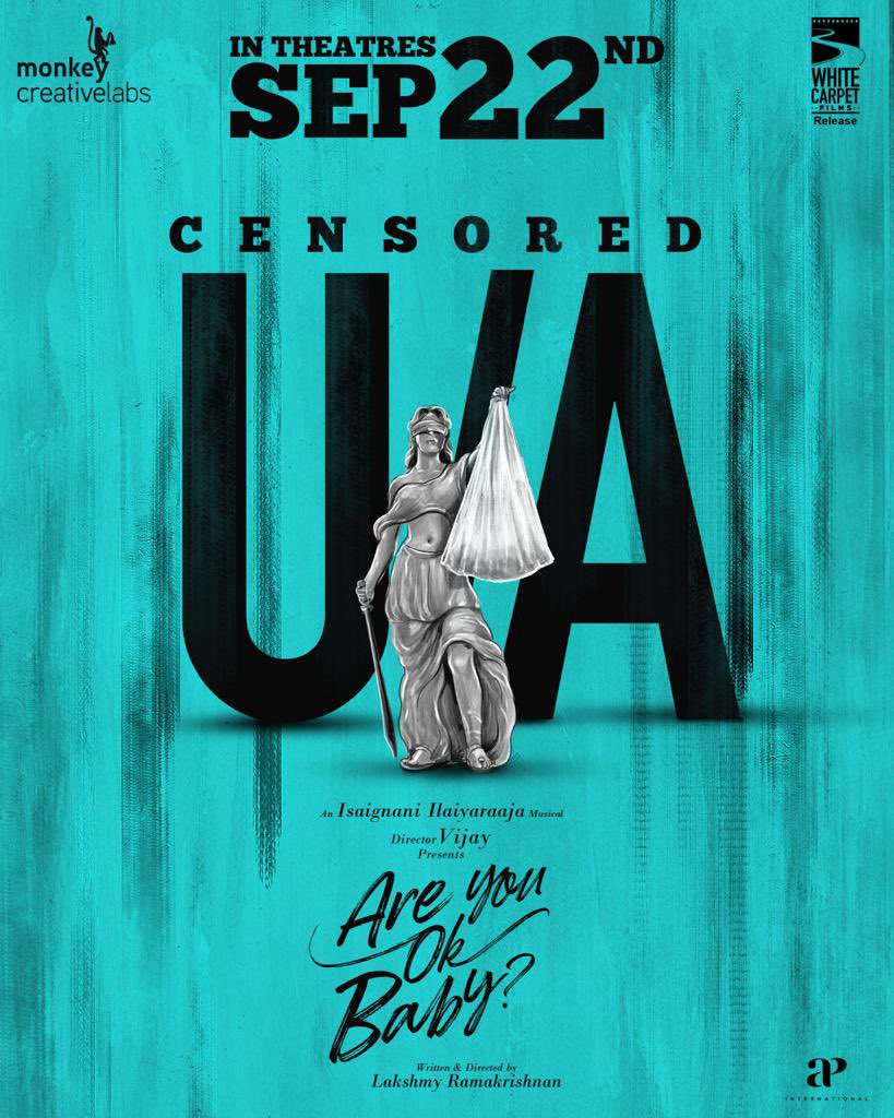 pudiharicharan's tweet photo. It’s U/A for @LakshmyRamki’s #AreYouOkBaby.
Going to be a hard-hitting drama based on adoption and motherhood.
Sep 22 in cinemas #AYOB https://t.co/BweNNn8njF