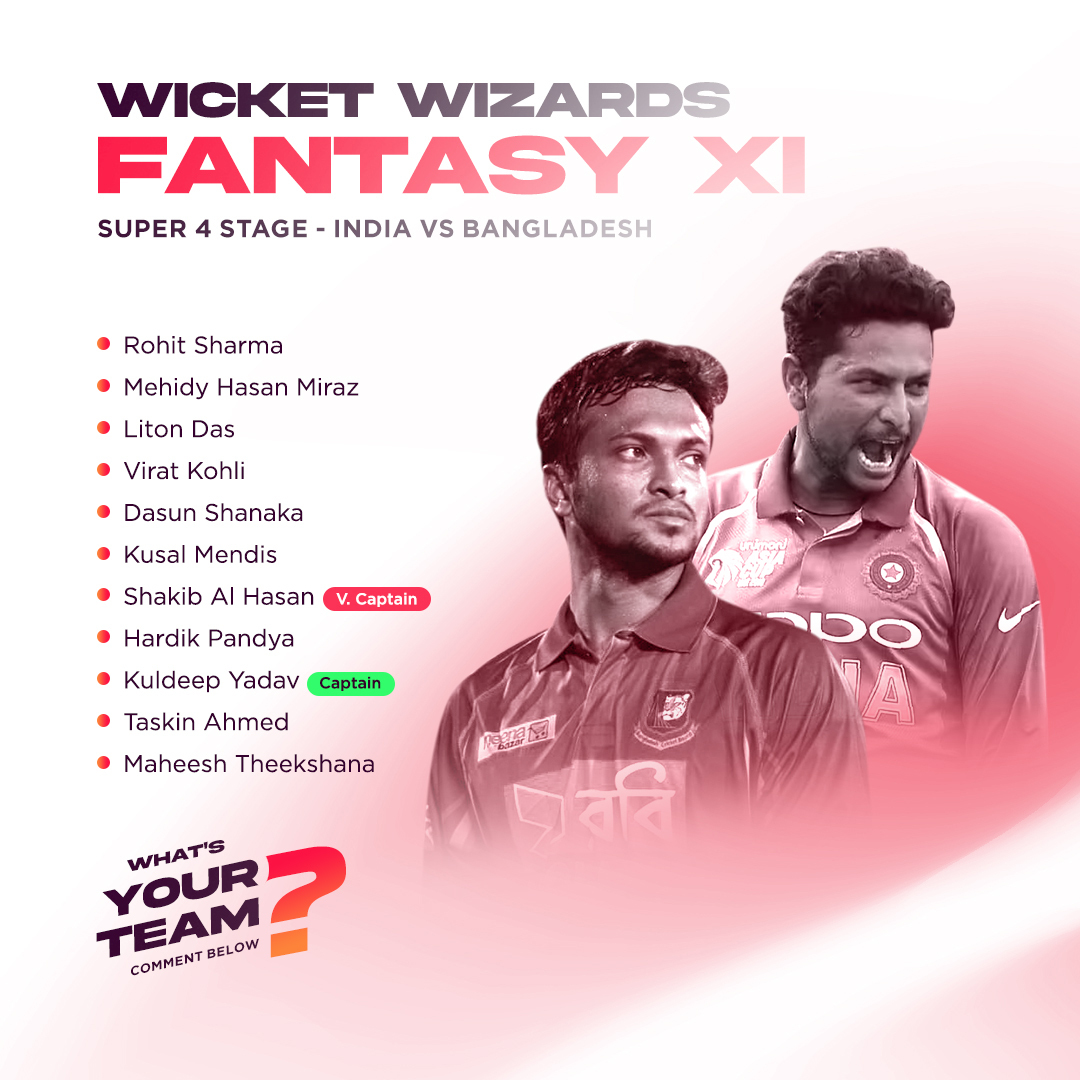 Wicket_Wizards's tweet photo. Our cricket wizards have revealed their Fantasy XI for the #BANvsIND showdown🏏💫 Think you've got a better lineup? Share it with us now! 🇮🇳🇧🇩

Join Free: https://t.co/bPI8M7L2zK

App: https://t.co/uG4uaF1yZC

#AsiaCup #AsiaCup2023 #INDvsBAN  #WicketWizards #WWFL #cricket #CWC23 https://t.co/GuhMeKgGDm