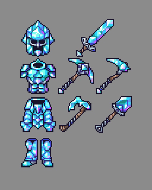 Madao_Official's tweet photo. Minecraft Diamond armor in 32x32 resolution

#Minecraft #pixelart #gamedesign #indiedev https://t.co/z3txZBTVP4