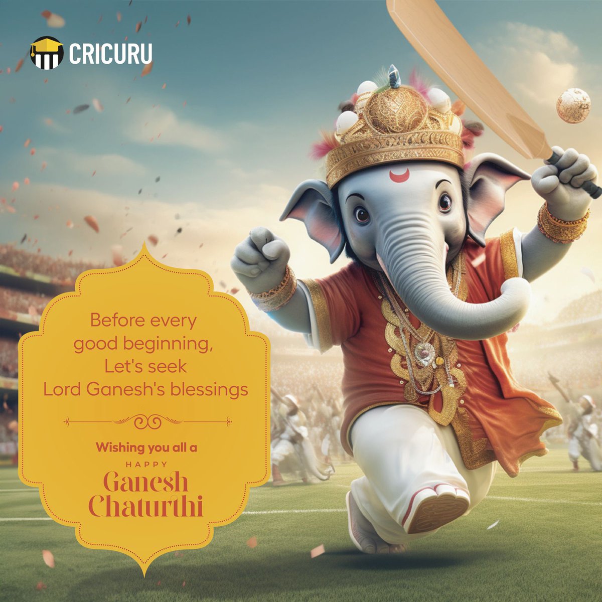 As we offer our prayers to Lord Ganesh, let us remember that seeking His blessings before any new endeavor, including our cricket journey, is a beautiful tradition. Wishing you a Happy Ganesh Chaturthi!

#GaneshChaturthi #Ganeshotsav #Blessings #Cricuru #Cricket #Excellence