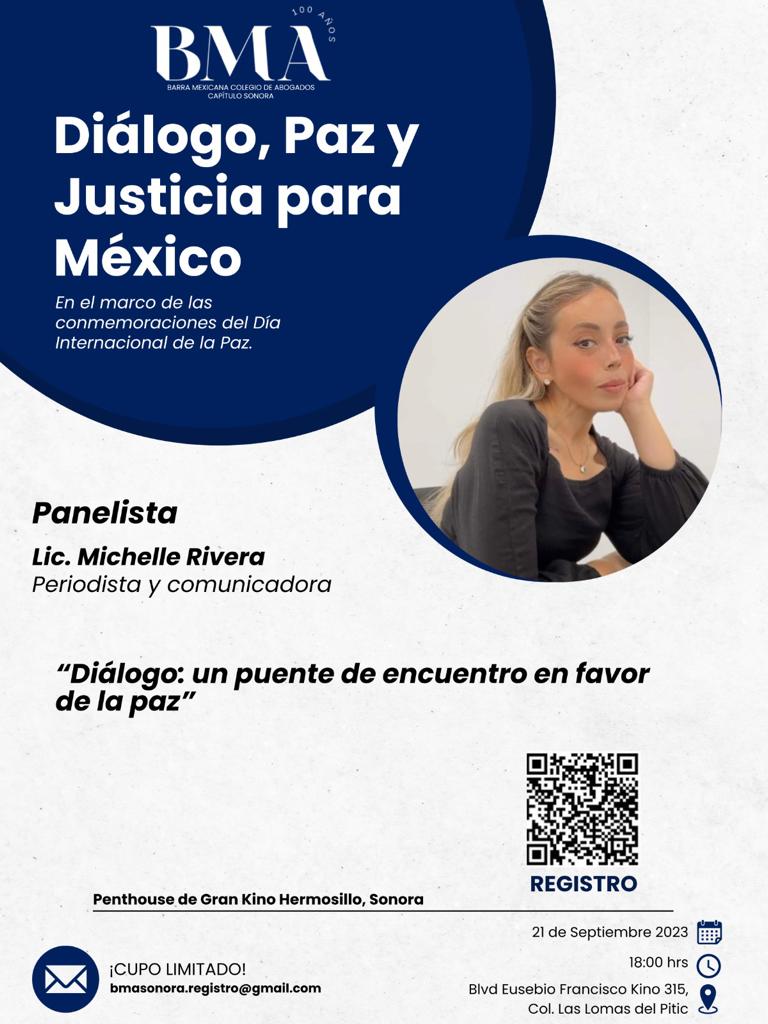 GermnGuilln1's tweet photo. CORDIAL INVITACIÓN: en el marco de las conmemoraciones por el Día Internacional de la Paz, Presidencia y coordinación de la Comisión de Mecanismos Alternativos de Solución de Controversias de BMASONORA, te invita al: 
 *EVENTO:Diálogo Paz y Justicia para México.* 
... https://t.co/Yg4gl9qg22
