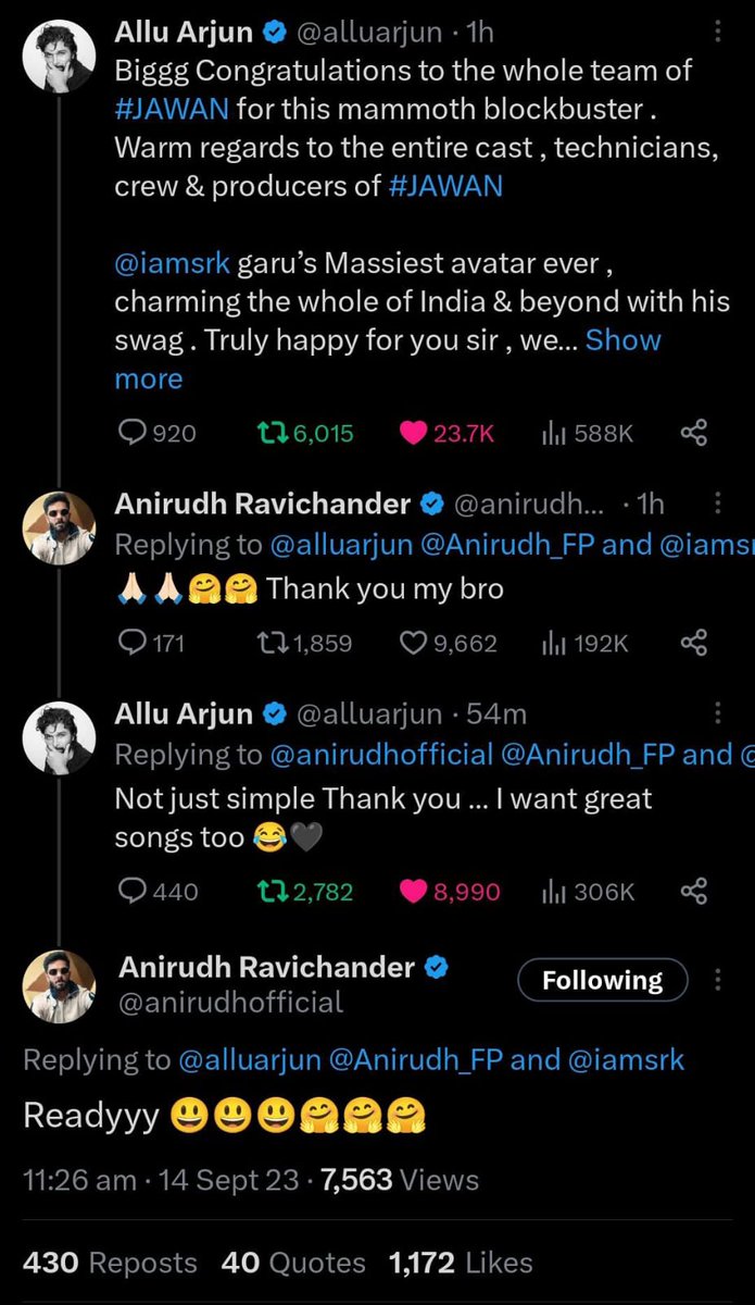 COMBO LOADING... 💥 #AAA #AlluArjun
+ #atleeDirector + #Anirudh
#Atlee revealed before #Jawan release that he is in discussions to collaborate with #AlluArjun! Looks like it will be happening real soon along with #Anirudh!