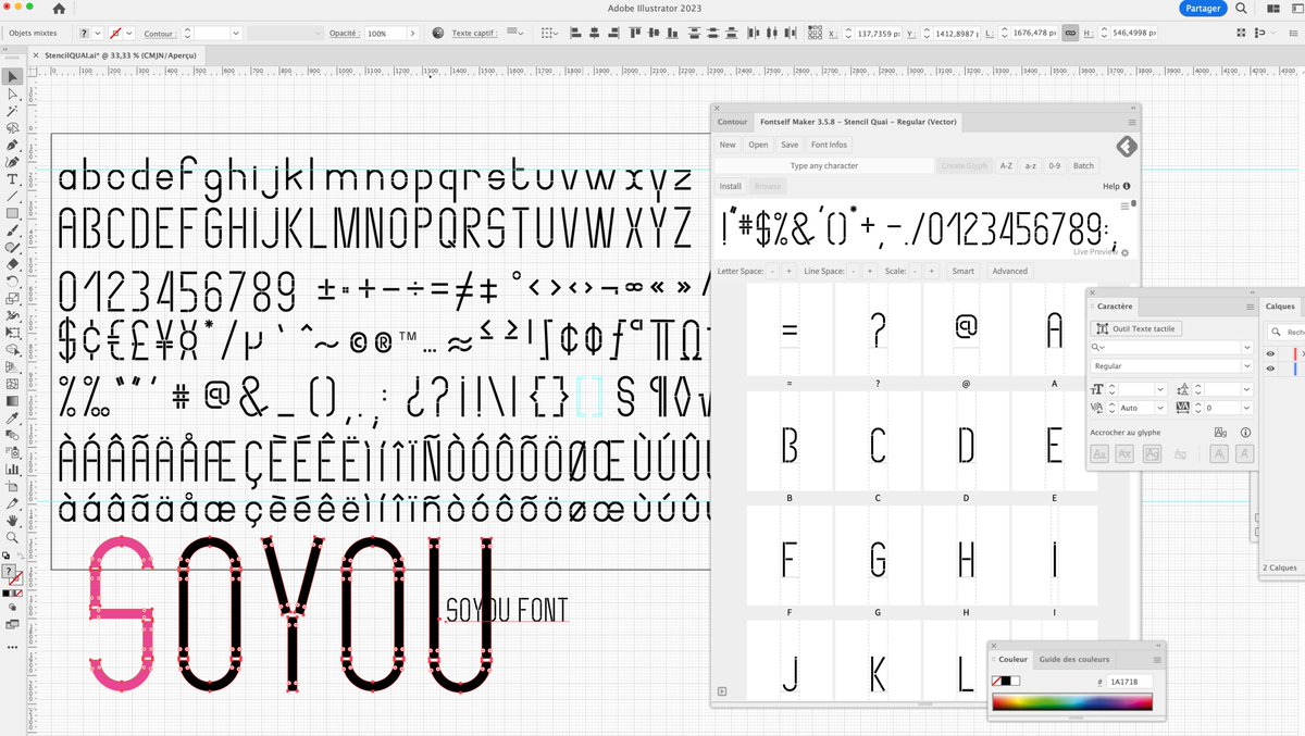 soyoufr's tweet photo. [CREA] Cette saison j'ai créé la typo #StencilQuai pour #Lequai2324 avec #FontSelfMaker extension dans #adobe #Illustrator
 Je te la donne sur demande en MP ! #SoyouDesign
#freeFont #TypoFree #freeTypo
#cultureAngers https://t.co/3Qr7ISiYaQ