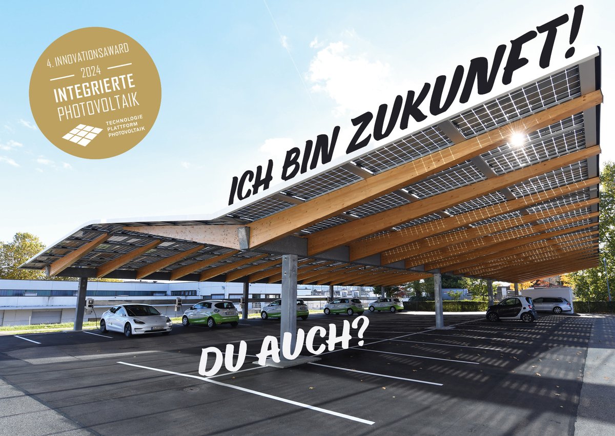 ICH BIN ZUKUNFT! DU AUCH?
...dann reiche dein Projekt jetzt beim Innovationsaward der <a href="/TPPV_AT/">TPPV</a> für integrierte PV 2024 ein!
Infos &amp; Einreichung unter: pvaustria.at/pv-innovations…

Abbildung: Photovoltaik-Carport | © Energiedienst Holding AG, Foto: Juri Junkov